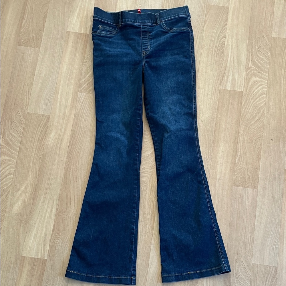 Spanx EveryWear Flare Jeans Dark Wash High Rise Long Blue Midnight